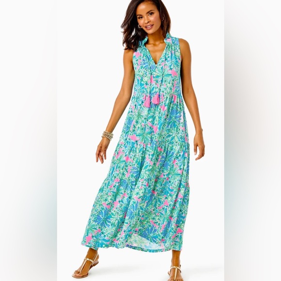 Lilly Pulitzer Dresses & Skirts - NEW Lilly Pulitzer Malone Tier Maxi Dress Soleil Good Hare Day Pink Tassels